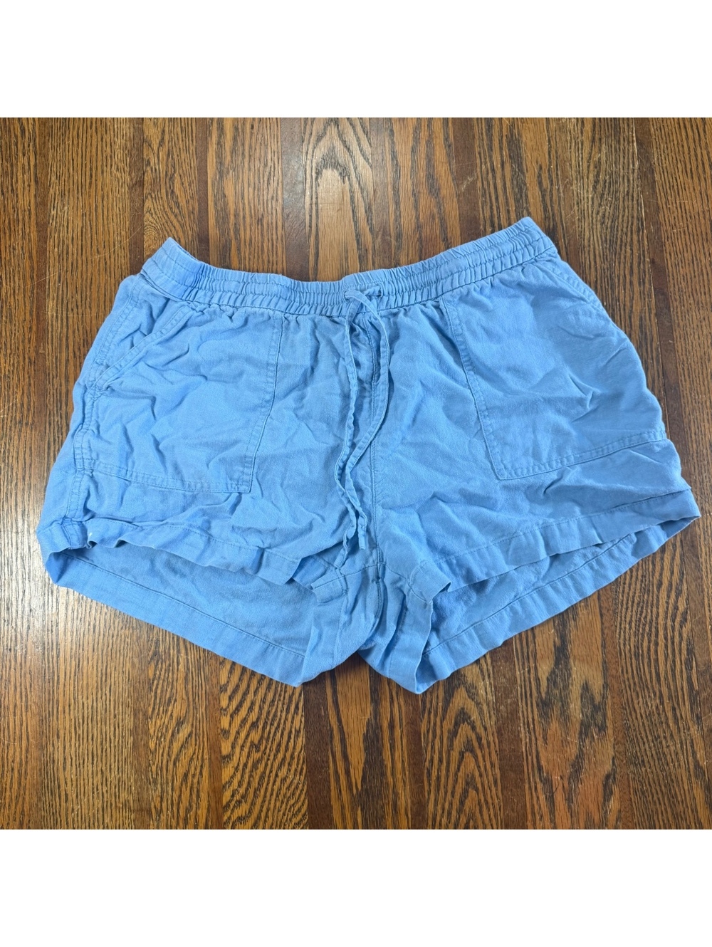 J Crew Style Blue Linen Blend Drawstring Shorts Elastic Waist Summer Beach M